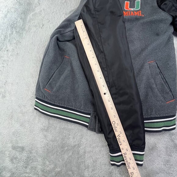 Miami Hurricanes Varsity Jacket Womens Large Gen2 Gray Black Quilted Snap Button - Picture 8 of 11